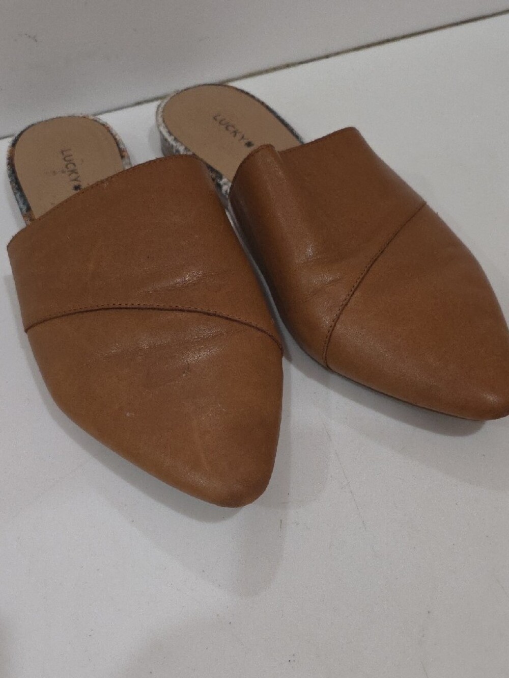 Lucky Brand Cognac Pointed Leather Mules - Picture 2 of 6